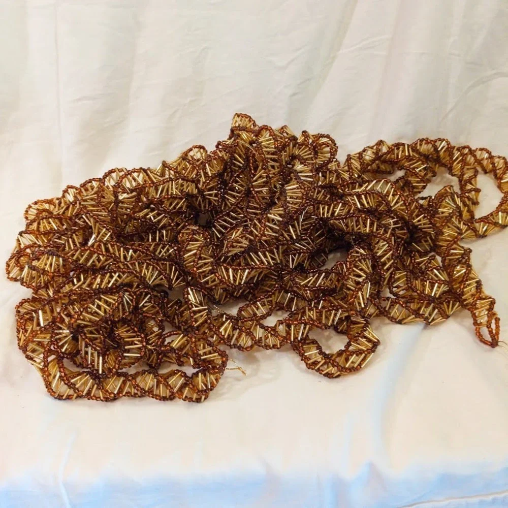Vintage Christmas Bugle Bead Garland Lot 36 Ft Total 6 Strands Gold Amber
